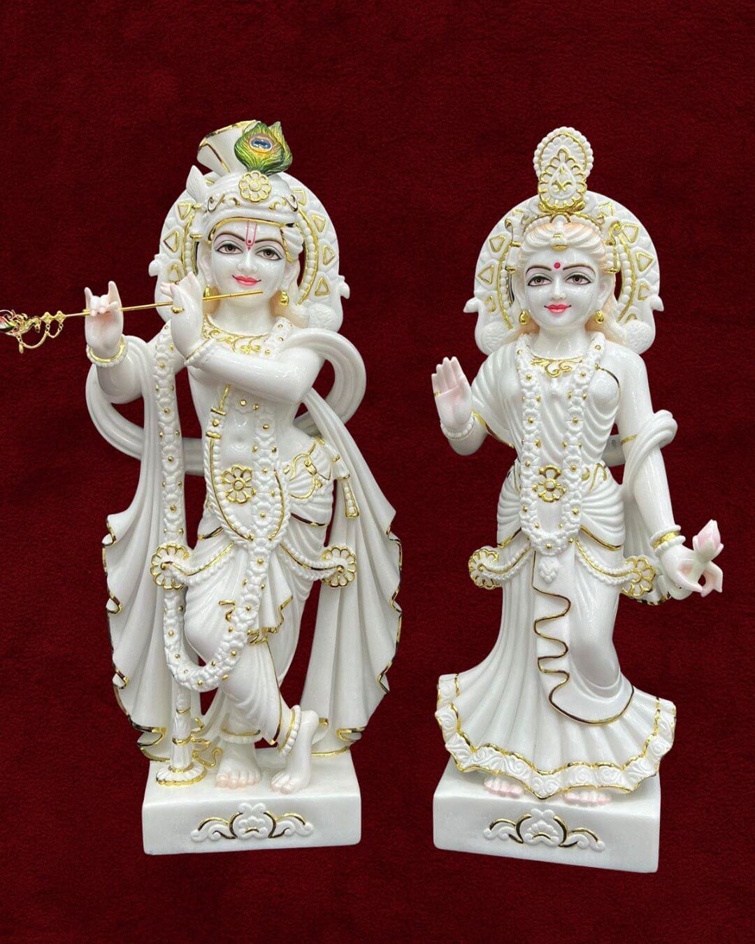 Classical Marble Radha Krishna - Traditional Aesthetics Premium Hindu Deity Moorti Temple Art